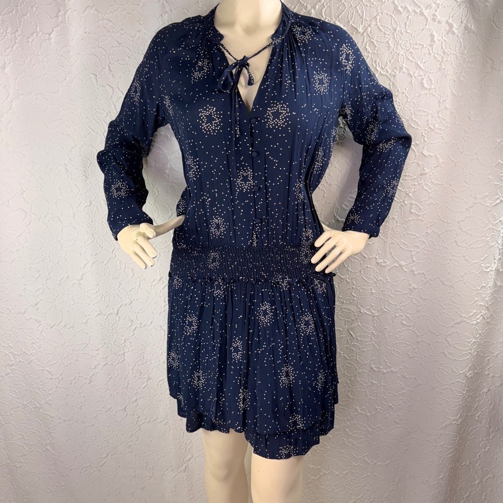 Rails Star Constellation Smocked Mini Dress Navy Blue Womens Medium - Picture 10 of 10